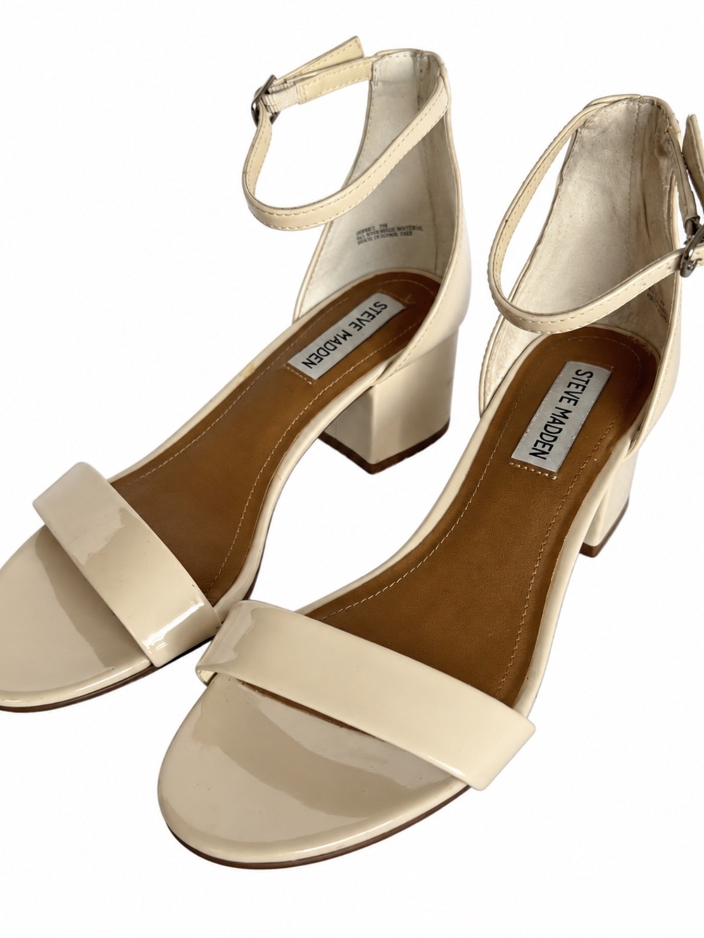 Steve Madden Irenee Nude Patent Block Heel Sandals Size 7